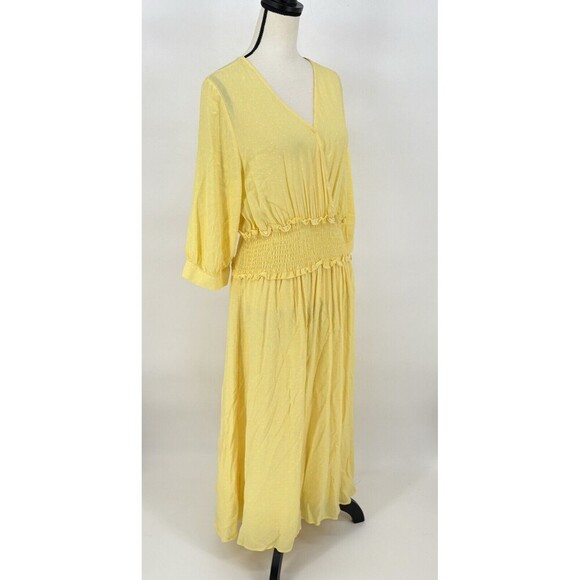 $99 Elodie Women's Yellow Half Sleeve Smocked Polka Dot Midi‎ Dress Size XLarge - Picture 9 of 12